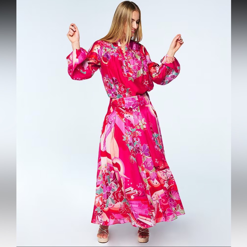 CIEBON Coordinating Fatimah Floral Print Mandarin Neck Long Sleeve Blouse - Picture 7 of 17